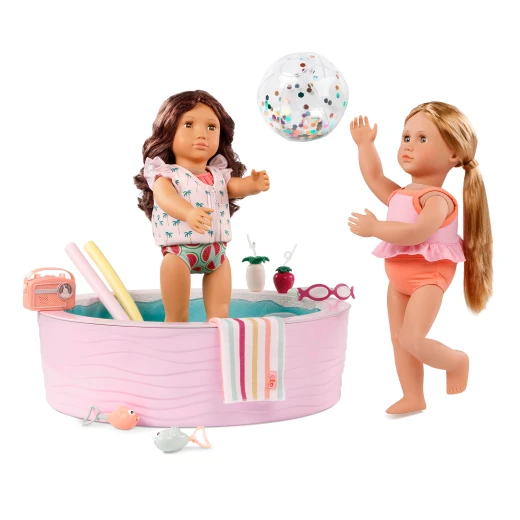 Our Generation, Poolside Fun 17-pc Doll Pool Playset & Accessories for Kids Ages 3+ 18" Doll Large Pink Pool Radio Floaties Goggles - Our Generation - Image 8