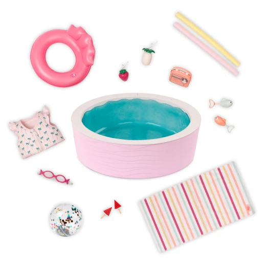 Our Generation, Poolside Fun 17-pc Doll Pool Playset & Accessories for Kids Ages 3+ 18" Doll Large Pink Pool Radio Floaties Goggles - Our Generation - Image 11
