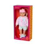 Our Generation, Mandy 18" Doll with Cat-Themed Pajama Outfit for Kids Ages 3+ Gray Eyes Closing Plush Pajamas Hood with Cat Ears - Our Generation