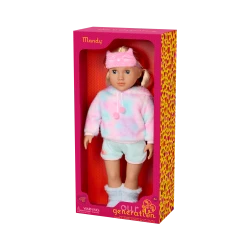 Our Generation, Mandy 18" Doll with Cat-Themed Pajama Outfit for Kids Ages 3+ Gray Eyes Closing Plush Pajamas Hood with Cat Ears