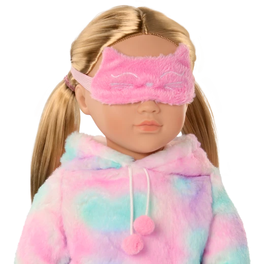 Our Generation, Mandy 18" Doll with Cat-Themed Pajama Outfit for Kids Ages 3+ Gray Eyes Closing Plush Pajamas Hood with Cat Ears - Our Generation - Image 3