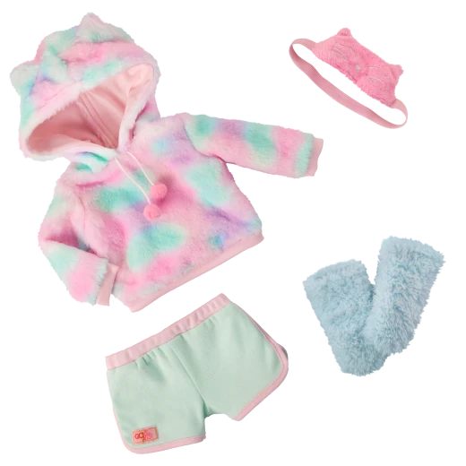 Our Generation, Mandy 18" Doll with Cat-Themed Pajama Outfit for Kids Ages 3+ Gray Eyes Closing Plush Pajamas Hood with Cat Ears - Our Generation - Image 4