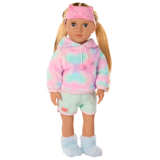 Our Generation, Mandy 18" Doll with Cat-Themed Pajama Outfit for Kids Ages 3+ Gray Eyes Closing Plush Pajamas Hood with Cat Ears - Our Generation - Image 5