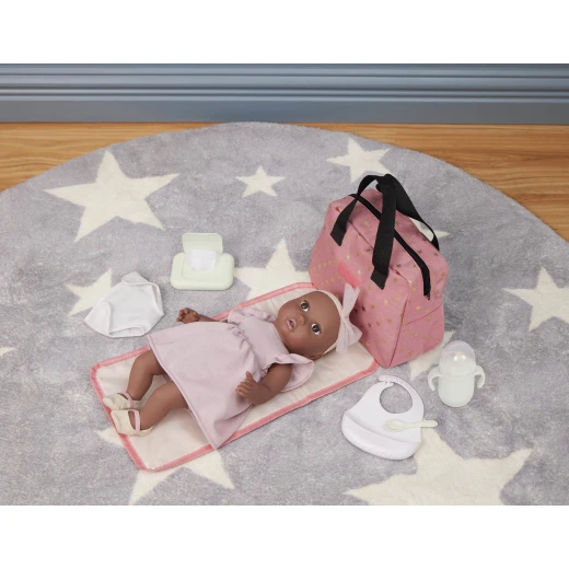 LullaBaby, Baby Doll Diaper Bag Set Diaper Bag with Foldout Changing Mat Sippy Cup Diaper Bib Spoon Pretend Baby Wipes Storage Pockets Durable Easy to Clean Ages 2 Years and Up Accessory Set Only - Lullababy - Image 2