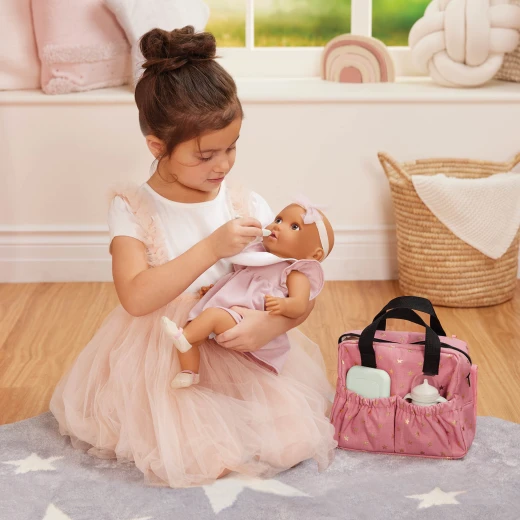 LullaBaby, Baby Doll Diaper Bag Set Diaper Bag with Foldout Changing Mat Sippy Cup Diaper Bib Spoon Pretend Baby Wipes Storage Pockets Durable Easy to Clean Ages 2 Years and Up Accessory Set Only - Lullababy - Image 3
