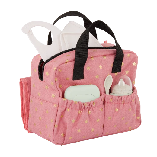 LullaBaby, Baby Doll Diaper Bag Set Diaper Bag with Foldout Changing Mat Sippy Cup Diaper Bib Spoon Pretend Baby Wipes Storage Pockets Durable Easy to Clean Ages 2 Years and Up Accessory Set Only - Lullababy - Image 6
