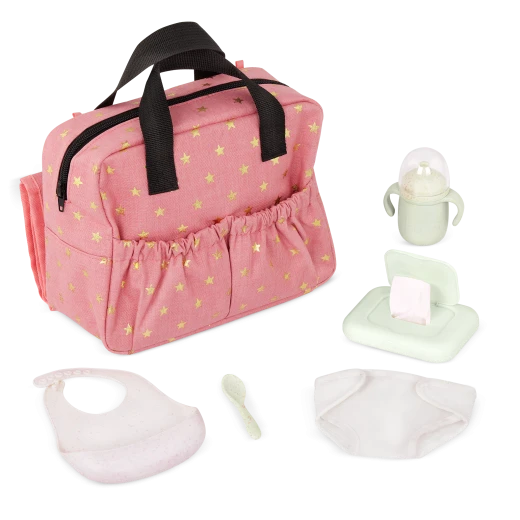 LullaBaby, Baby Doll Diaper Bag Set Diaper Bag with Foldout Changing Mat Sippy Cup Diaper Bib Spoon Pretend Baby Wipes Storage Pockets Durable Easy to Clean Ages 2 Years and Up Accessory Set Only - Lullababy - Image 8