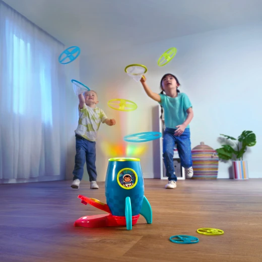 B. Toys, Light-Up Disc Launcher RocketGlow Flying Disc Toy Glow In The Dark Discs Catching Nets Outdoor Indoor Active Play Toy For Kids 4 Years Plus Hand Eye Coordination Game Battery Operated - B. toys - Image 5