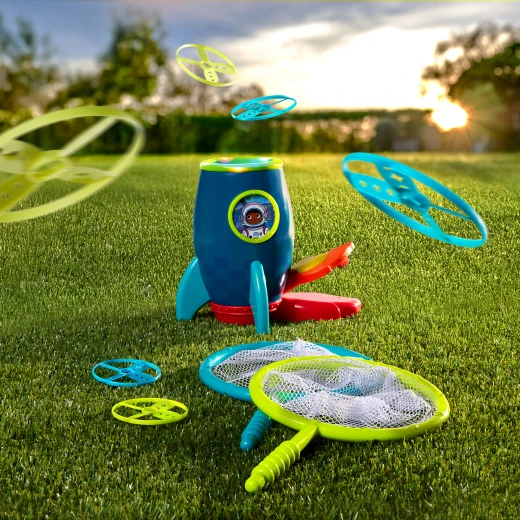 B. Toys, Light-Up Disc Launcher RocketGlow Flying Disc Toy Glow In The Dark Discs Catching Nets Outdoor Indoor Active Play Toy For Kids 4 Years Plus Hand Eye Coordination Game Battery Operated - B. toys - Image 7