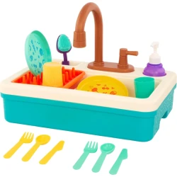 Battat, Splash and Sparkle Sink 16-Piece Interactive Kitchen Playset for Kids Ages 3+ with Real Working Faucet Dish Rack Soap Dispenser Color-Changing Plates Cups Cutlery and Cleaning Accessories for Pretend Play