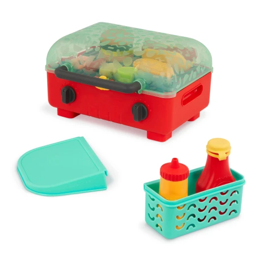 Battat, Cook 'n' Go BBQ 26-Piece Educational Playset for Kids Ages 3+ with Grill Skewer Shrimp Veggies Corn Hot Dog Condiment Bottles Stackable Burger Ingredients Tongs and Plates for Pretend Role-Play - Battat - Image 4
