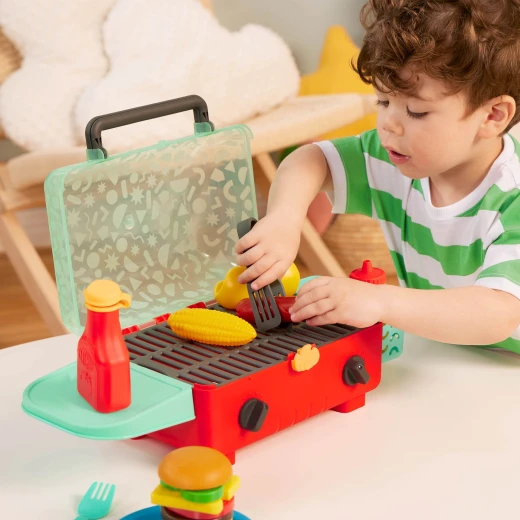 Battat, Cook 'n' Go BBQ 26-Piece Educational Playset for Kids Ages 3+ with Grill Skewer Shrimp Veggies Corn Hot Dog Condiment Bottles Stackable Burger Ingredients Tongs and Plates for Pretend Role-Play - Battat - Image 5