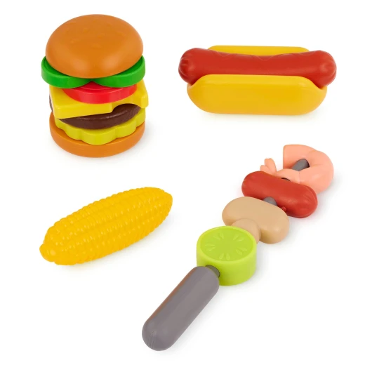 Battat, Cook 'n' Go BBQ 26-Piece Educational Playset for Kids Ages 3+ with Grill Skewer Shrimp Veggies Corn Hot Dog Condiment Bottles Stackable Burger Ingredients Tongs and Plates for Pretend Role-Play - Battat - Image 6