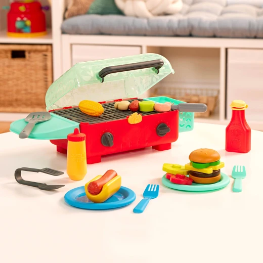 Battat, Cook 'n' Go BBQ 26-Piece Educational Playset for Kids Ages 3+ with Grill Skewer Shrimp Veggies Corn Hot Dog Condiment Bottles Stackable Burger Ingredients Tongs and Plates for Pretend Role-Play - Battat - Image 9