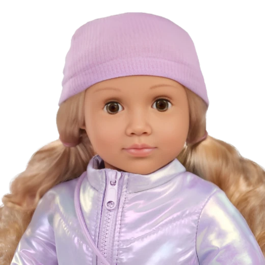 Our Generation, Wintery Glam Coat Outfit & Accessories for Kids Ages 3+ 18" Doll Clothes Metallic Puffer Coat Beanie Sequin Purse Boots - Our Generation - Image 4