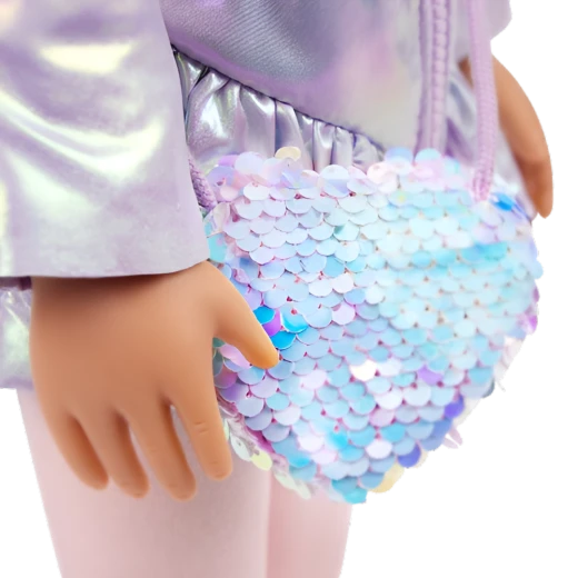 Our Generation, Wintery Glam Coat Outfit & Accessories for Kids Ages 3+ 18" Doll Clothes Metallic Puffer Coat Beanie Sequin Purse Boots - Our Generation - Image 5