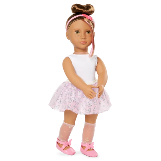 Our Generation, Mika 18" Ballerina Doll in Butterfly Ballet Outfit for Kids Ages 3+ Hazel Eyes Freckles Pink Highlights Ballet Shoes - Our Generation - Image 2