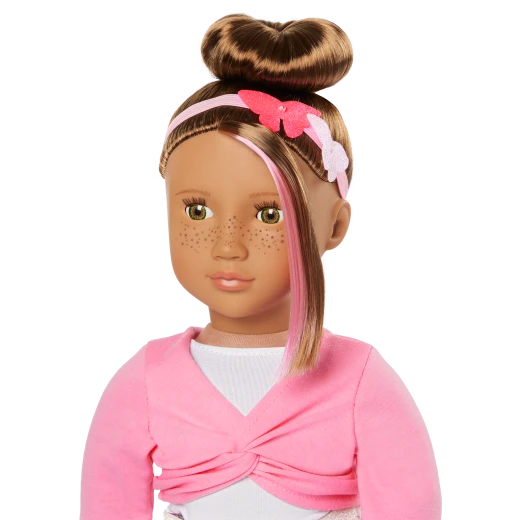 Our Generation, Mika 18" Ballerina Doll in Butterfly Ballet Outfit for Kids Ages 3+ Hazel Eyes Freckles Pink Highlights Ballet Shoes - Our Generation - Image 4