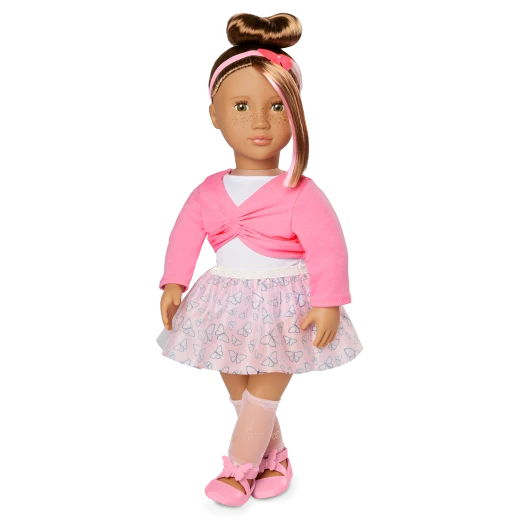 Our Generation, Mika 18" Ballerina Doll in Butterfly Ballet Outfit for Kids Ages 3+ Hazel Eyes Freckles Pink Highlights Ballet Shoes - Our Generation - Image 5