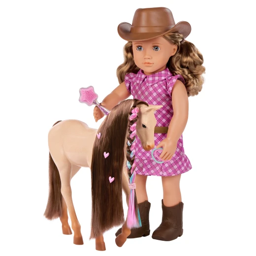 Our Generation, Callie 46 cm Doll with Foal Horse Toy and Hair Styling Accessories Set, Cowgirl Hat Plaid Dress Tall Boots Outfit, Horse Riding Doll Playset for Kids Ages 3+ - Our Generation - Image 2