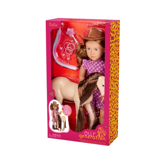 Our Generation, Callie 46 cm Doll with Foal Horse Toy and Hair Styling Accessories Set, Cowgirl Hat Plaid Dress Tall Boots Outfit, Horse Riding Doll Playset for Kids Ages 3+ Our Generation, Callie 46 cm Doll with Foal Horse Toy and Hair Styling Accessories Set, Cowgirl Hat Plaid Dress Tall Boots Outfit, Horse Riding Doll Playset for Kids Ages 3+