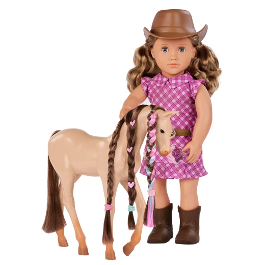 Our Generation, Callie 46 cm Doll with Foal Horse Toy and Hair Styling Accessories Set, Cowgirl Hat Plaid Dress Tall Boots Outfit, Horse Riding Doll Playset for Kids Ages 3+ - Our Generation - Image 5