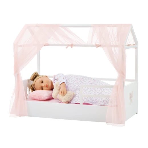 Our Generation, Enchanting Canopy Doll Bed with Bedding Set House Frame Design Pink Sheer Canopy Removable Mattress Floral Blanket Decorative Pillows Faux Shearling Bunny Pillow Furniture for 18 Inch Dolls Kids Age 3+ - Our Generation - Image 2