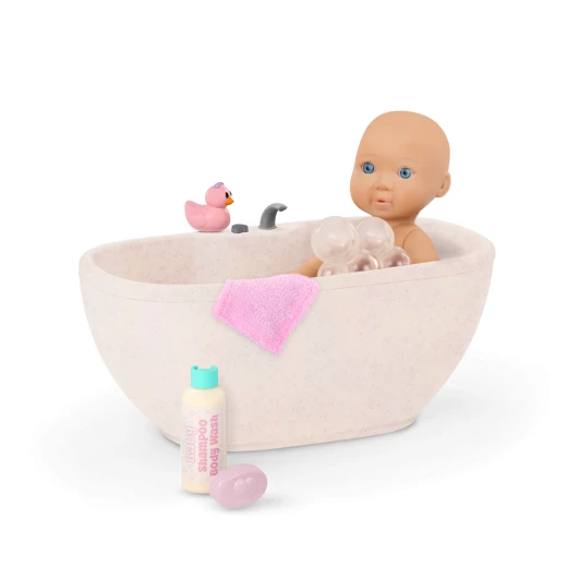 Our Generation, Baby Lacy 20 cm Baby Doll Bathtime Playset with Bathtub Real Water Sounds Bath Duck Toy Bubbles Potty Training Chart Stickers Diapers Hooded Towel Shampoo Soap Baby Care Accessories Compatible with 46 cm Dolls for Kids Age 3+ - Our Generation - Image 5