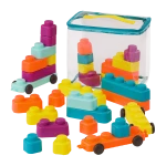 B. Toys, Buildin Squishies Soft Baby Building Blocks Sensory Stacking Toy With Train Cars Squeezable Textured Blocks Learning Construction Set For Babies 3 Months Plus - B. toys