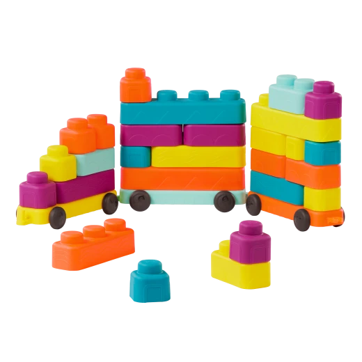 B. Toys, Buildin Squishies Soft Baby Building Blocks Sensory Stacking Toy With Train Cars Squeezable Textured Blocks Learning Construction Set For Babies 3 Months Plus - B. toys - Image 3