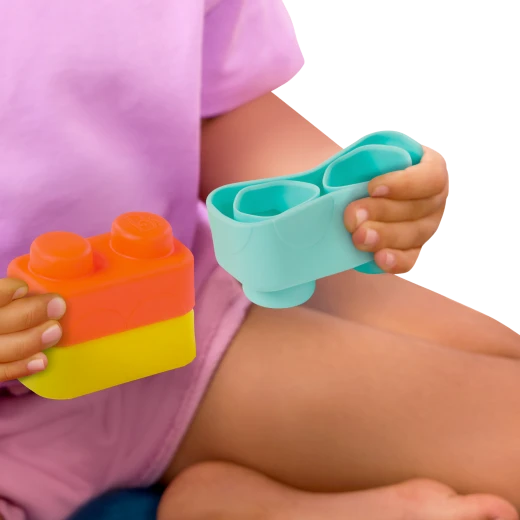B. Toys, Buildin Squishies Soft Baby Building Blocks Sensory Stacking Toy With Train Cars Squeezable Textured Blocks Learning Construction Set For Babies 3 Months Plus - B. toys - Image 4