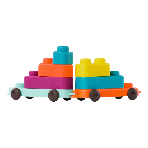 B. Toys, Buildin Squishies Soft Baby Building Blocks Sensory Stacking Toy With Train Cars Squeezable Textured Blocks Learning Construction Set For Babies 3 Months Plus - B. toys - Image 5