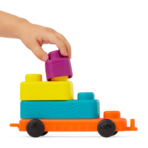 B. Toys, Buildin Squishies Soft Baby Building Blocks Sensory Stacking Toy With Train Cars Squeezable Textured Blocks Learning Construction Set For Babies 3 Months Plus - B. toys - Image 6