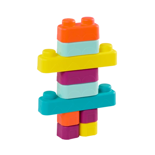 B. Toys, Buildin Squishies Soft Baby Building Blocks Sensory Stacking Toy With Train Cars Squeezable Textured Blocks Learning Construction Set For Babies 3 Months Plus - B. toys - Image 7