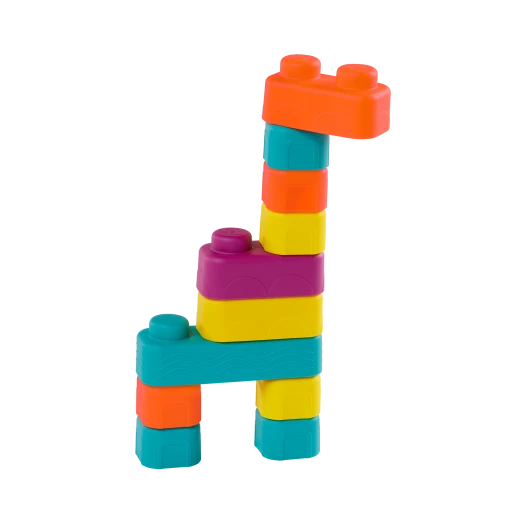 B. Toys, Buildin Squishies Soft Baby Building Blocks Sensory Stacking Toy With Train Cars Squeezable Textured Blocks Learning Construction Set For Babies 3 Months Plus - B. toys - Image 8