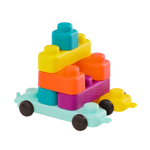 B. Toys, Buildin Squishies Soft Baby Building Blocks Sensory Stacking Toy With Train Cars Squeezable Textured Blocks Learning Construction Set For Babies 3 Months Plus - B. toys - Image 9