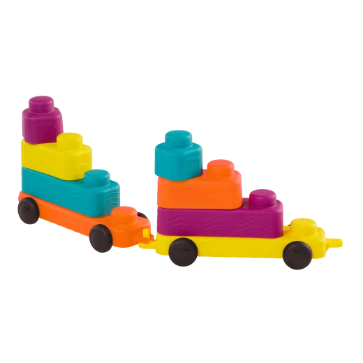 B. Toys, Buildin Squishies Soft Baby Building Blocks Sensory Stacking Toy With Train Cars Squeezable Textured Blocks Learning Construction Set For Babies 3 Months Plus - B. toys - Image 11