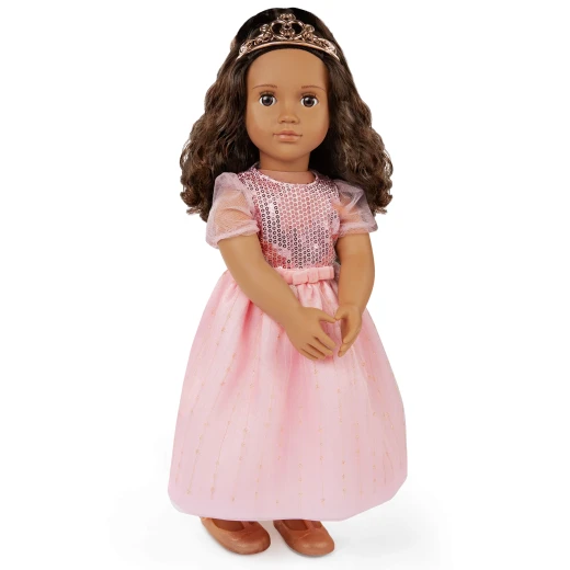 Our Generation, Estrella 46 cm Fashion Doll in Shimmery Pink Gown with Tiara, Dark-Brown Eyes That Open and Close, Wavy Dark-Brown Hair, Soft Body Dress-Up Doll for Kids Age 3+ - Our Generation - Image 2