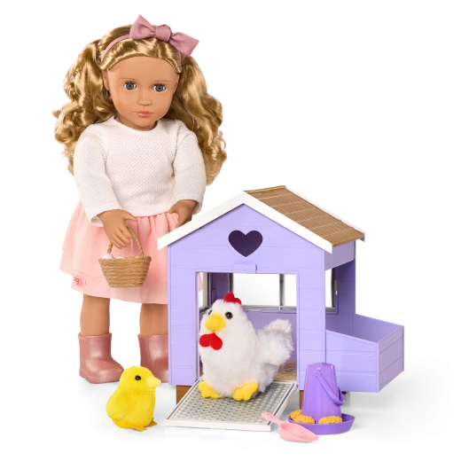 Our Generation, Chicken Coop Playset with Henhouse & Accessories for Kids Ages 3+ 18" Doll Farm Toys Plush Hen Chick Eggs Basket - Our Generation - Image 3
