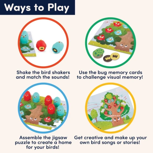 Battat Sound Memory 49-Piece Educational Toy Set for Kids 3+, Bird Sound Shakers, Jigsaw Puzzle, Bug Memory Cards & Playbook for Auditory & Visual Learning, Concentration & Problem-Solving Play - Battat - Image 2