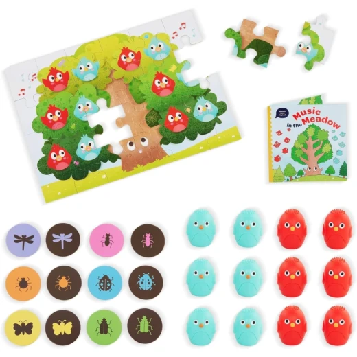 Battat Sound Memory 49-Piece Educational Toy Set for Kids 3+, Bird Sound Shakers, Jigsaw Puzzle, Bug Memory Cards & Playbook for Auditory & Visual Learning, Concentration & Problem-Solving Play - Battat - Image 3