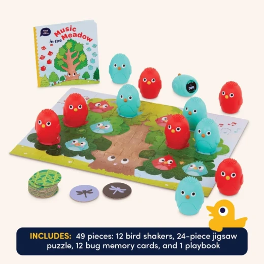 Battat Sound Memory 49-Piece Educational Toy Set for Kids 3+, Bird Sound Shakers, Jigsaw Puzzle, Bug Memory Cards & Playbook for Auditory & Visual Learning, Concentration & Problem-Solving Play - Battat - Image 4