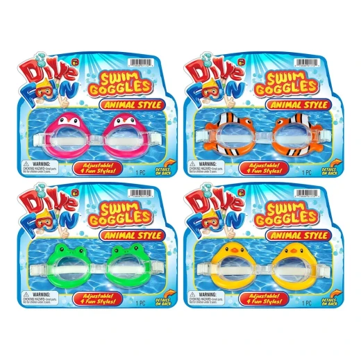JARU, Dive Fun Animal Style Adjustable Kids Swim Goggles Neon Colors Pool and Beach Activity Swimming Accessories for Boys and Girls Ages 6 Plus Random Animal Styles