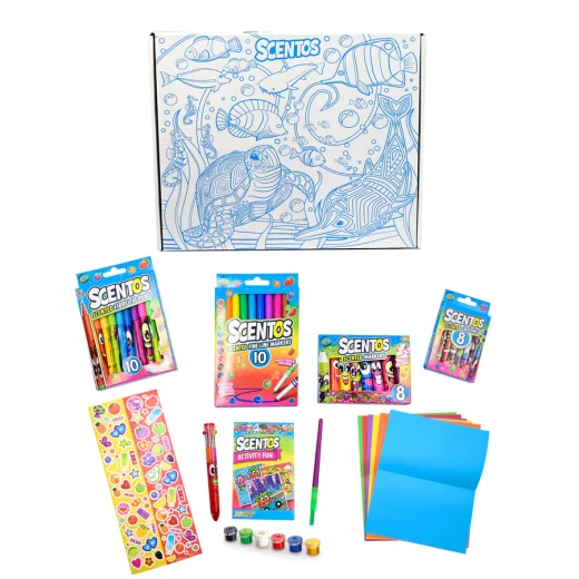 Scentos, Mega Activity Set Scented Art Kit Markers Crayons Fibre Tip Pens Paint Pots Rainbow Pen Activity Book Stickers Creative Kids Art Set Ages 3+ - Scentos - Image 3