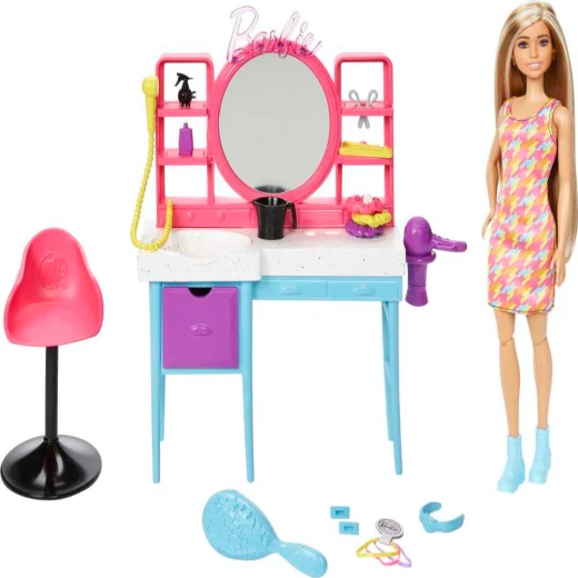 Mattel Barbie Hair Salon Playset for Kids | Color Change Styling Fun & Vanity Table - Barbie - Image 2