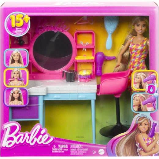 Mattel Barbie Hair Salon Playset for Kids | Color Change Styling Fun & Vanity Table Mattel Barbie Hair Salon Playset for Kids | Color Change Styling Fun & Vanity Table