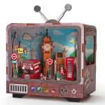 Streets of London 3D Puzzle Retro TV Design DIY Kit with LED Light 100 Wooden Pieces for Ages 12+ Creative European Decoration - K Toys