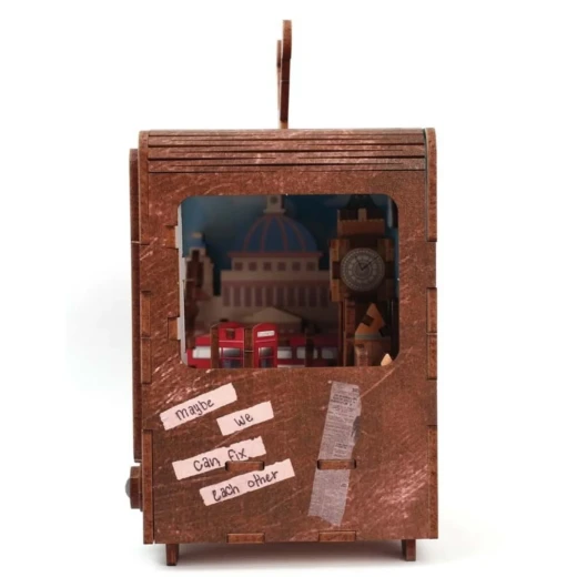 Streets of London 3D Puzzle Retro TV Design DIY Kit with LED Light 100 Wooden Pieces for Ages 12+ Creative European Decoration - K Toys - Image 4