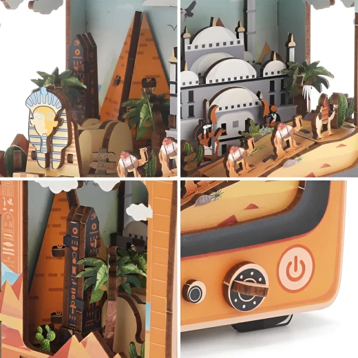 بازل الأهرامات المصرية ثلاثي الأبعاد بتصميم تلفاز كلاسيكي مع إضاءة ليد مجموعة تركيب 89 قطعة خشبية للأعمار 12+ ديكور تاريخي - كي تويز - Image 2