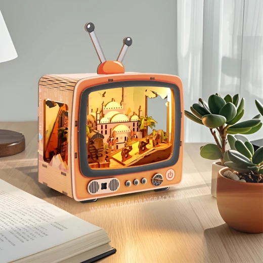 بازل الأهرامات المصرية ثلاثي الأبعاد بتصميم تلفاز كلاسيكي مع إضاءة ليد مجموعة تركيب 89 قطعة خشبية للأعمار 12+ ديكور تاريخي - كي تويز - Image 5